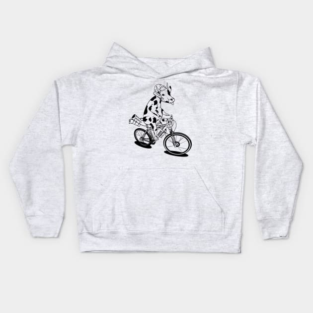 Cow riding a bike Kids Hoodie by mailboxdisco